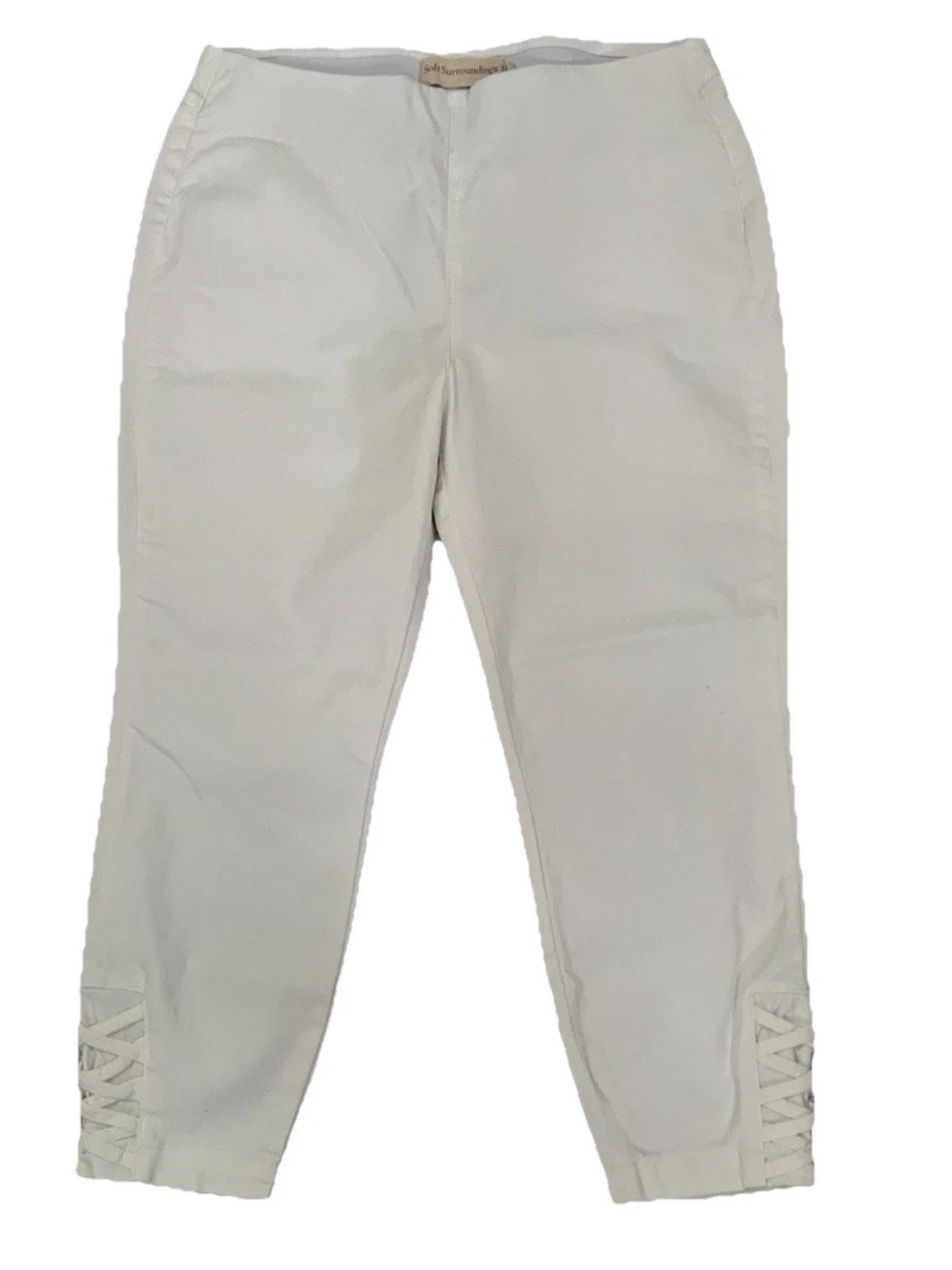 Soft Surroundings The Ultimate Denim White Pull On Crop Jeans Large Ankle Detail